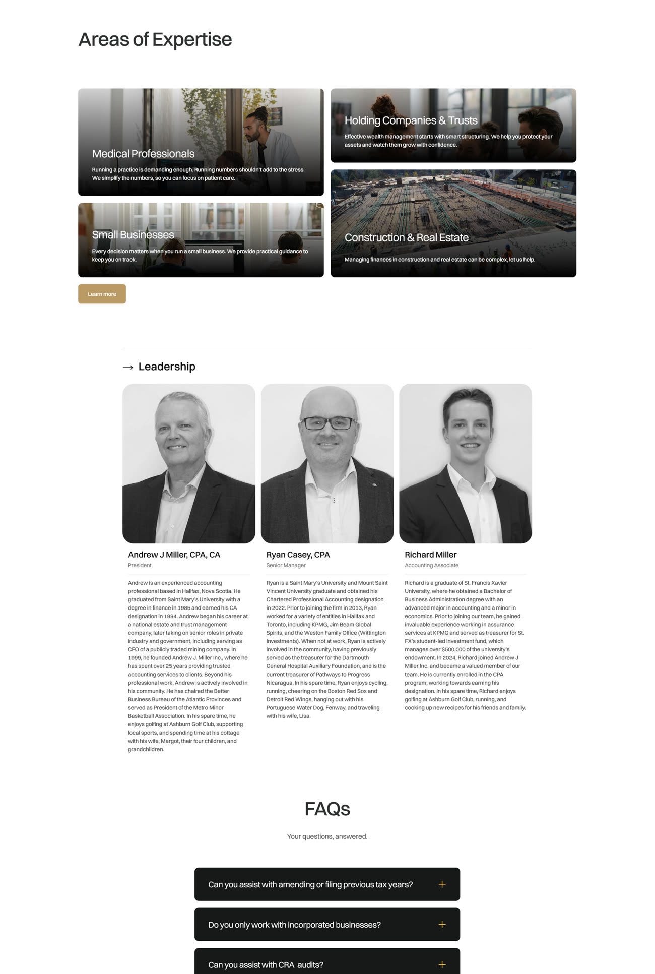 Andrew J Miller leadership and FAQ page