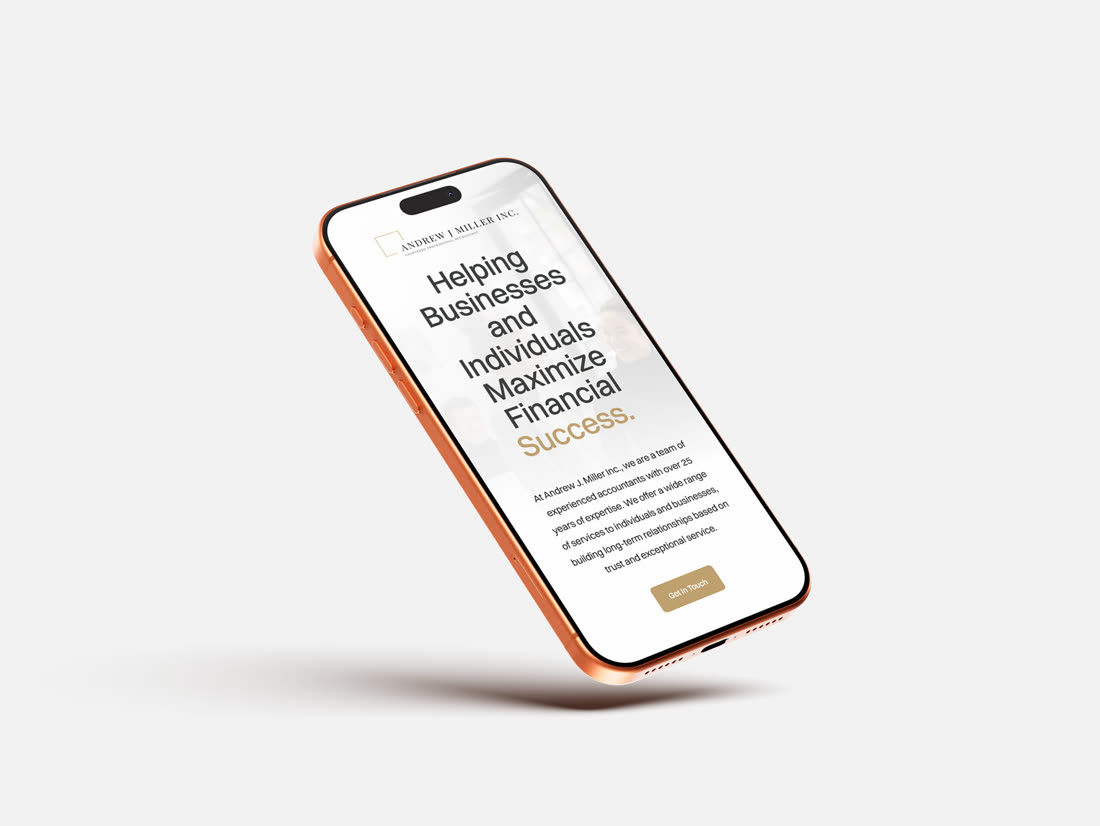 Andrew J Miller Inc. website on a phone
