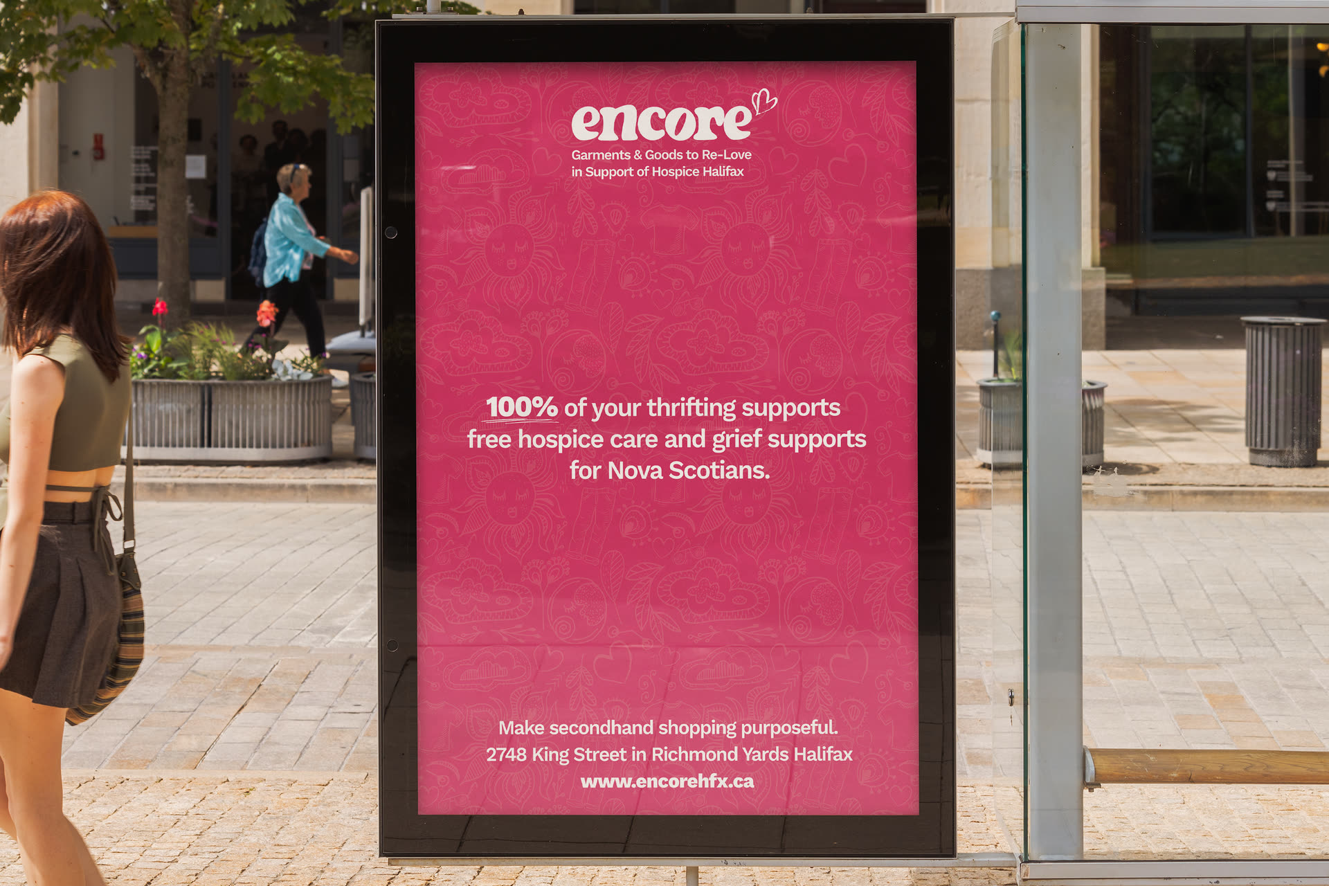 The Light Pink Encore citylight ad in place at a Halifax transit shelter