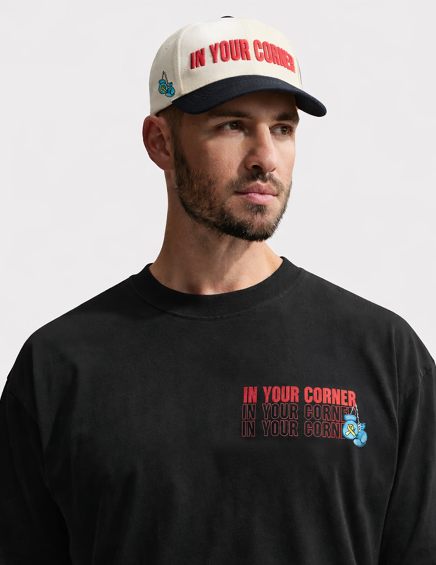 In Your Corner cap and tee worn