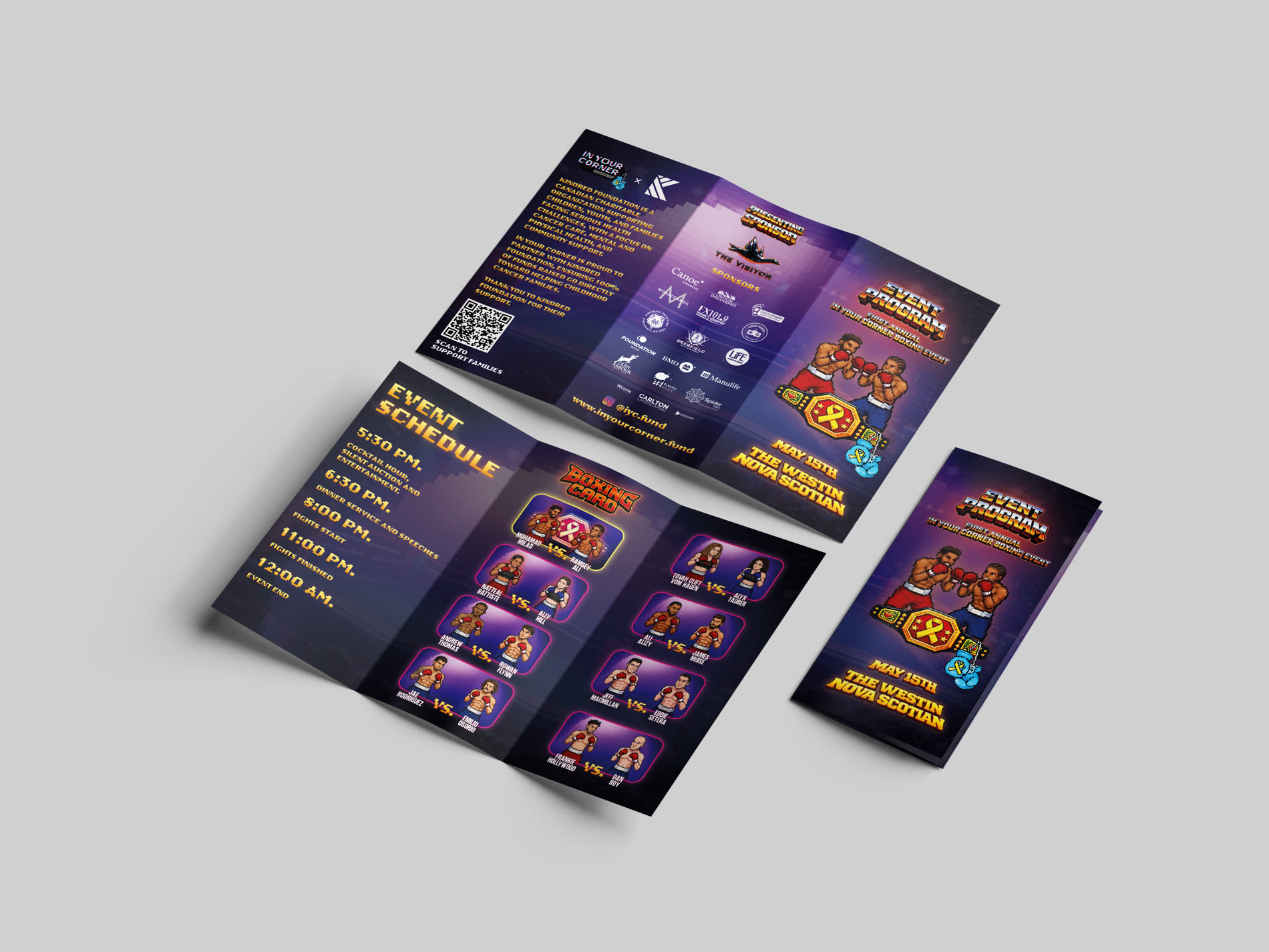 In Your Corner trifold event program with boxing card and schedule