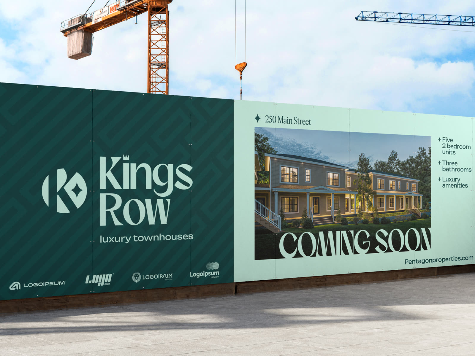 Kings Row hoarding with the coming soon panel