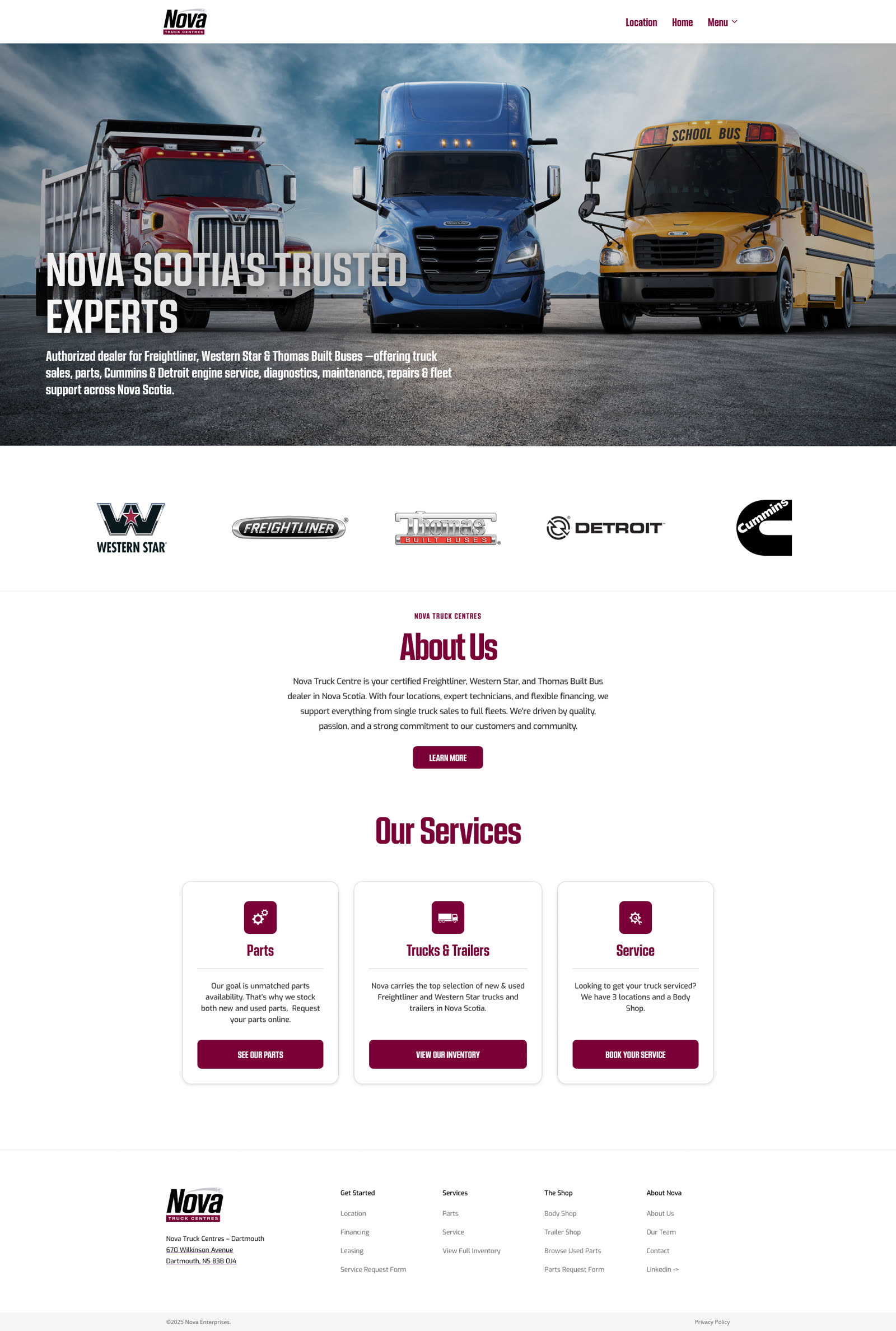 The full Nova Truck Centres homepage