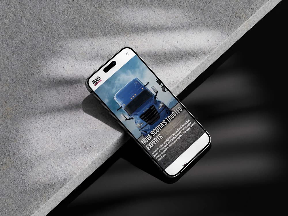 Nova Truck Centres site on a phone