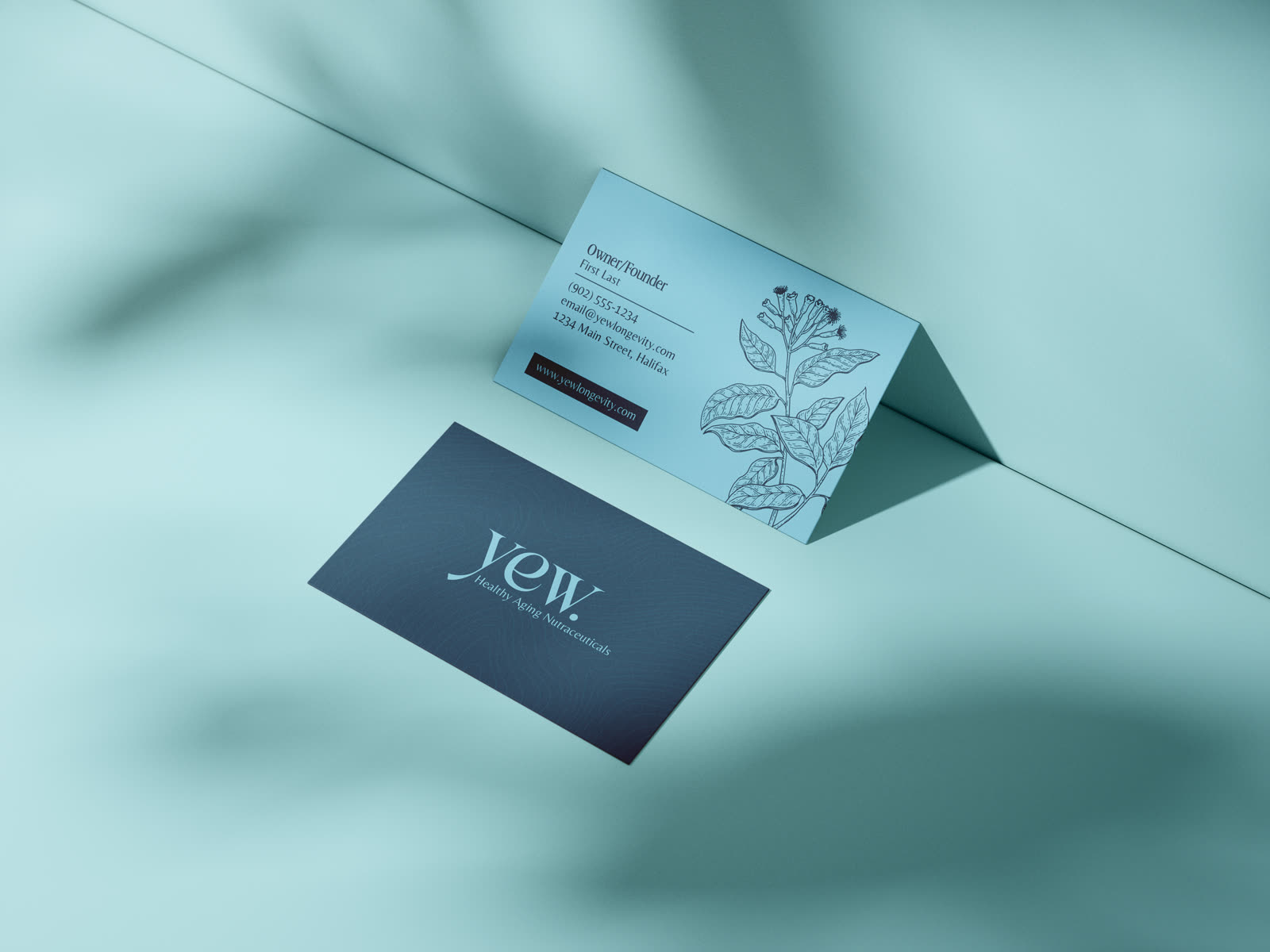 YEW business cards with botanical illustration